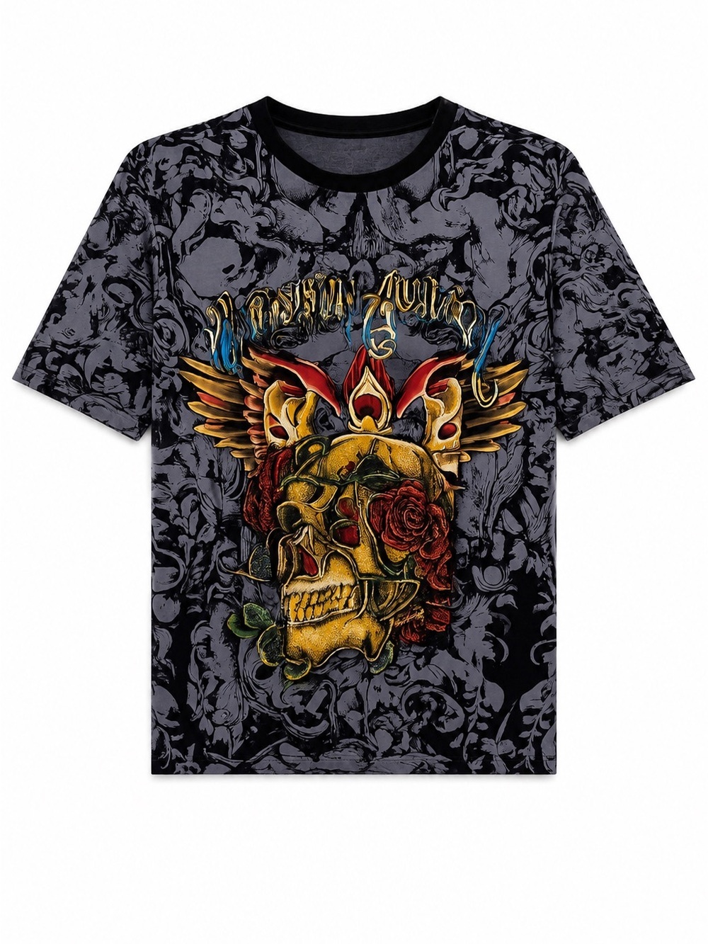 Christian Audigier Rhinestone Skull Graphic Oversized Tee Shirt 3XL Y2K Gothic